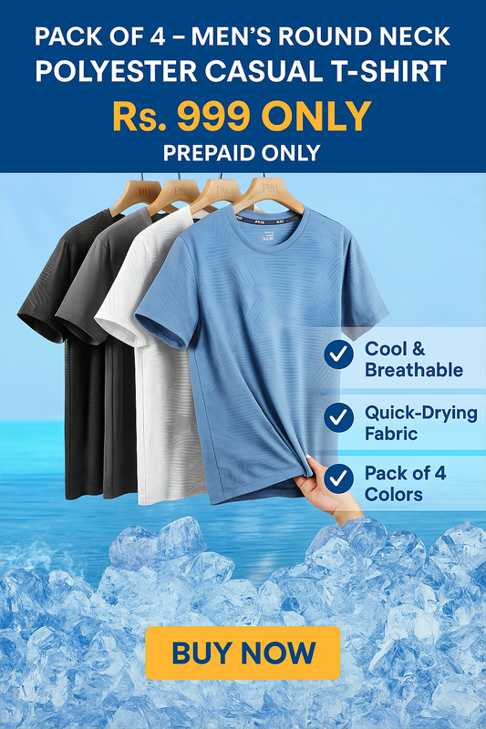 Men's Round Neck Polyester Casual T-shirt (Pack of 4)