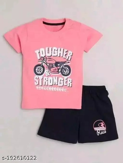 New Trendy Stylish Peach & Black Hosiery Cotton Set – Printed T-Shirt & Shorts for Effortless Comfort for Kids