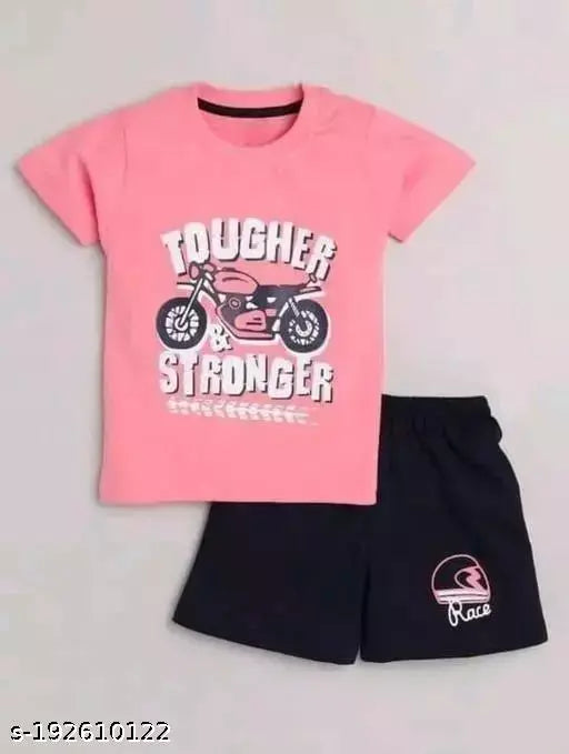 New Trendy Stylish Peach & Black Hosiery Cotton Set – Printed T-Shirt & Shorts for Effortless Comfort for Kids
