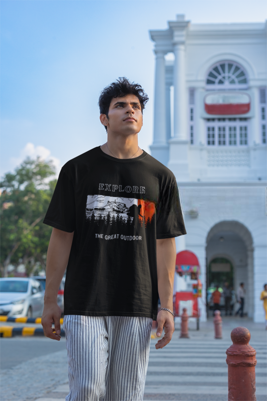 "Explore the Outdoors – Premium Black Travel T-Shirt"