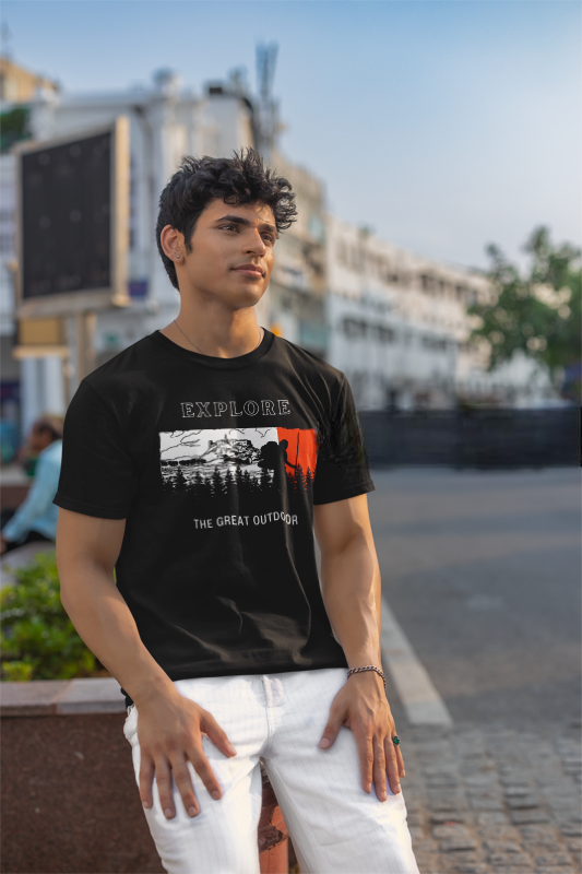 "Explore the Outdoors – Premium Black Travel T-Shirt"